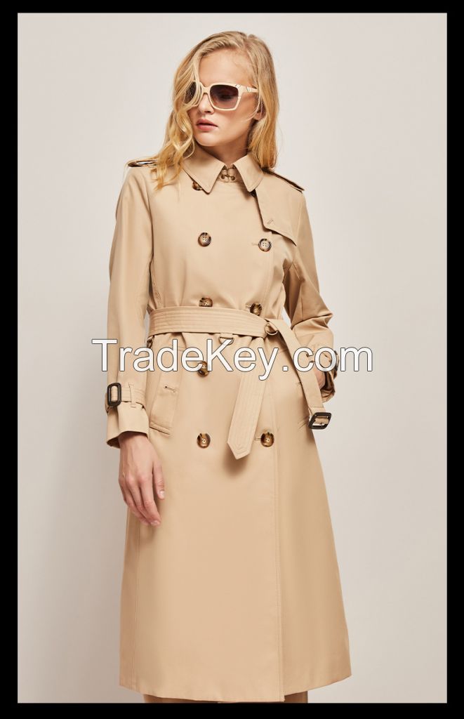 Classic Gabardine Trench Coat - British-Inspired Belted Trench Coat 2F6183#