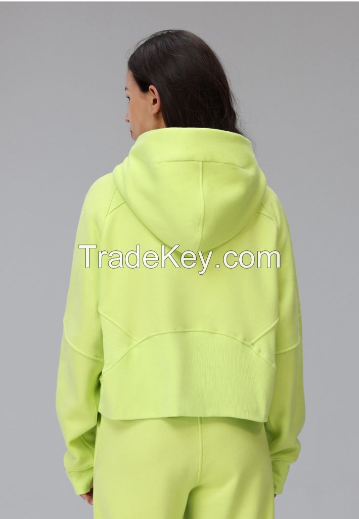 Cropped Fleece Hoodie - Loose Fit Sporty Pullover HCX011