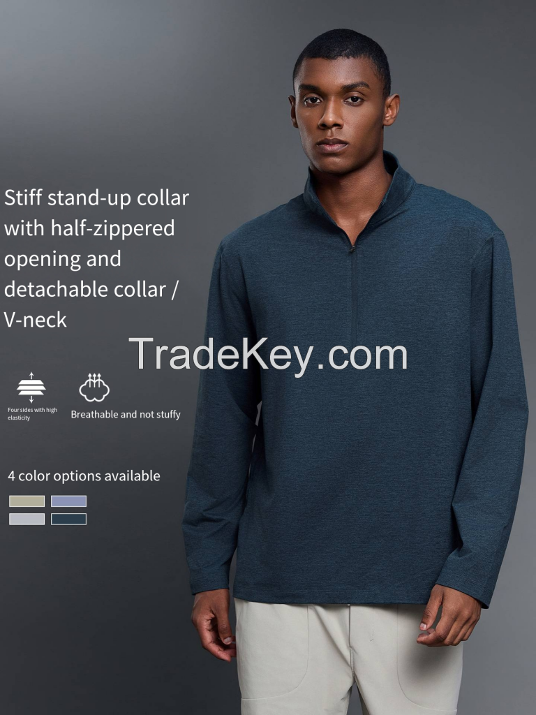 Men's Half-Zip Polo Shirt - Breathable Stand Collar Top DMJ032