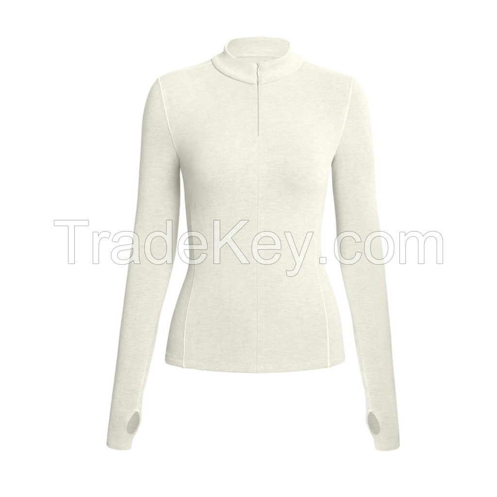 Women's Wool-Blend Yoga Top - Lyocell Half-Zip Base Layer CX151