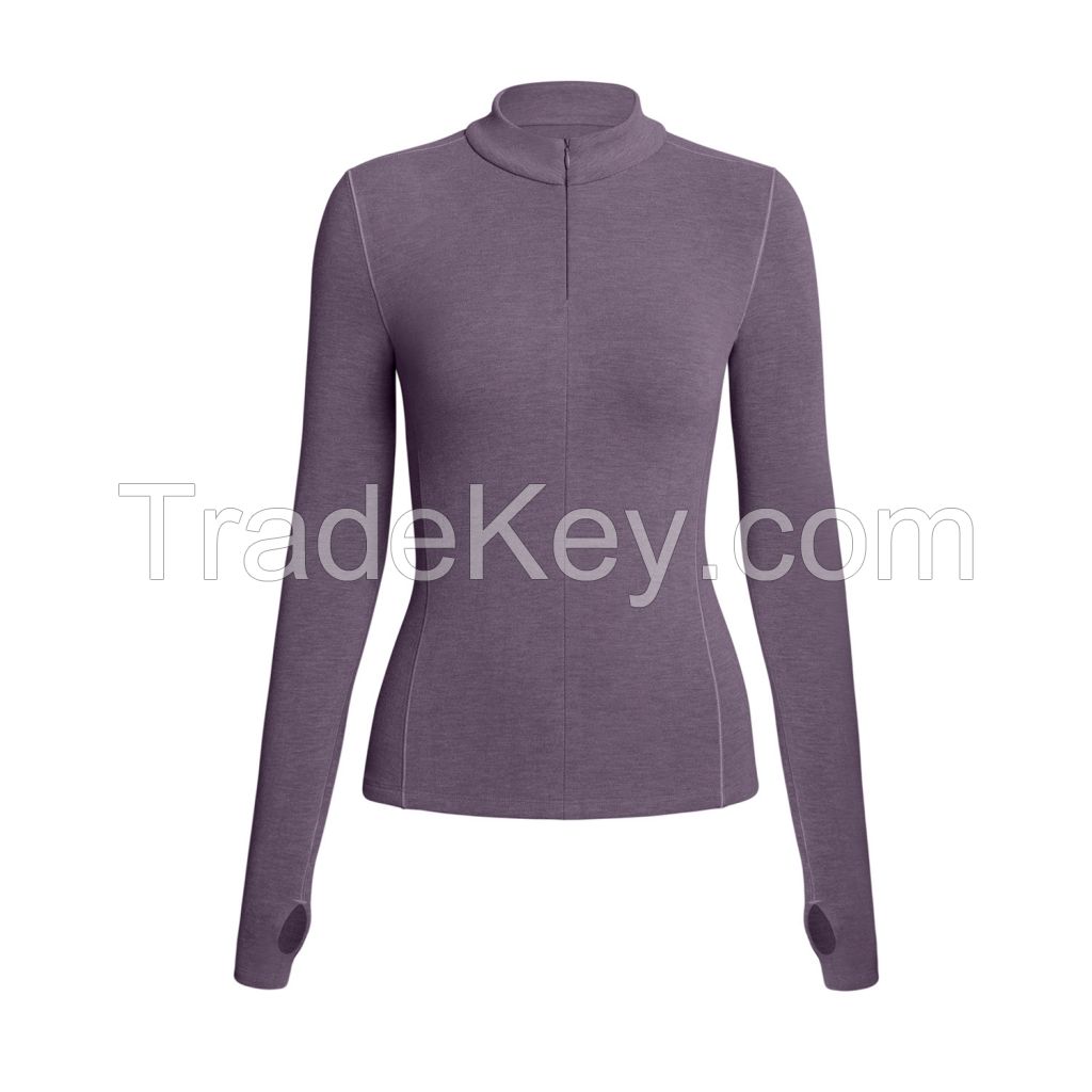 Women's Wool-Blend Yoga Top - Lyocell Half-Zip Base Layer CX151