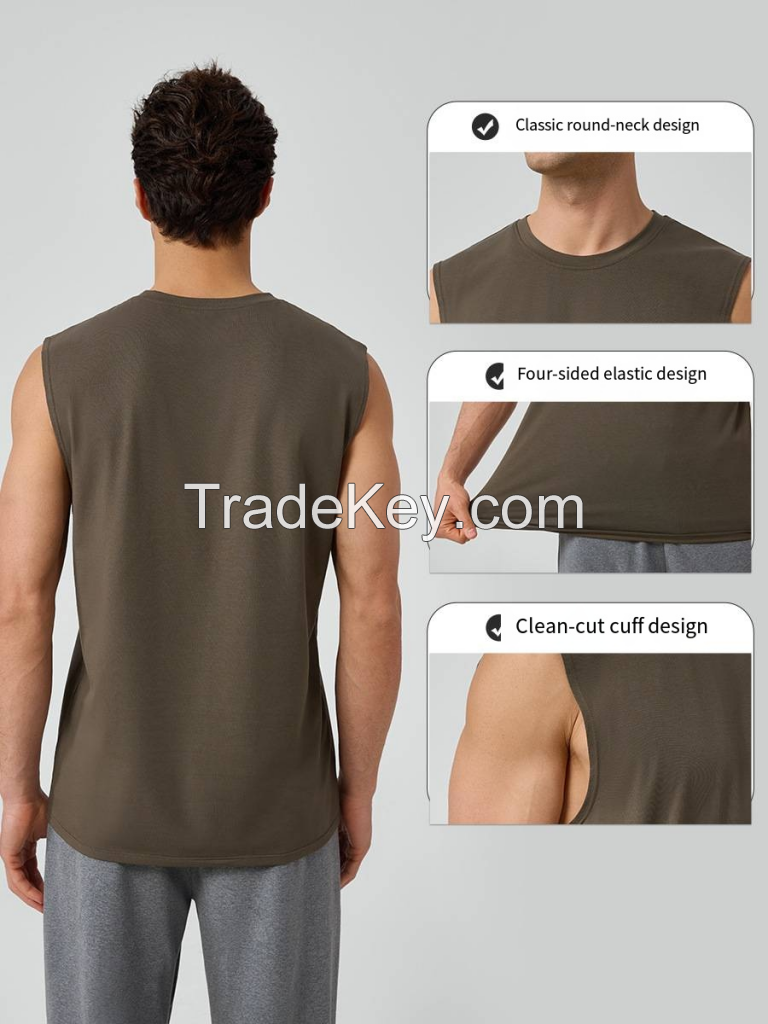 Men's Modal Sleeveless Top - Wide Shoulder Gym Vest 51118
