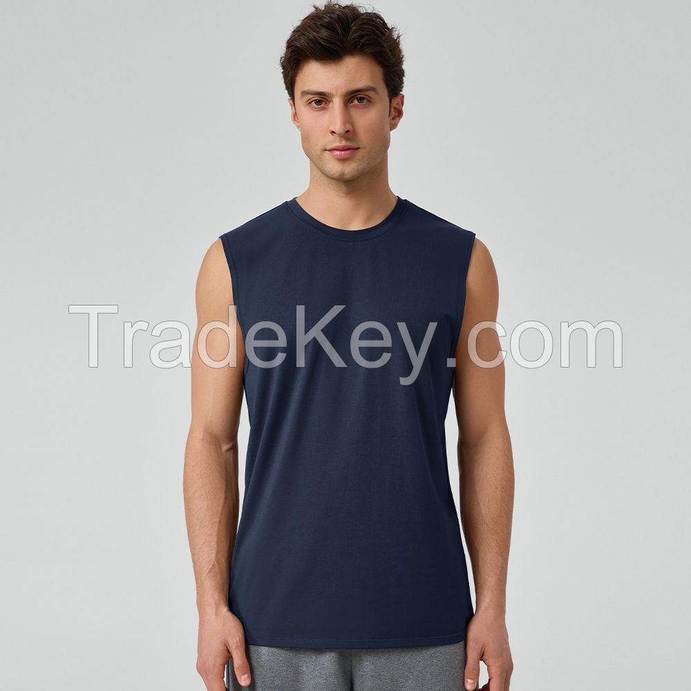 Men's Modal Sleeveless Top - Wide Shoulder Gym Vest 51118