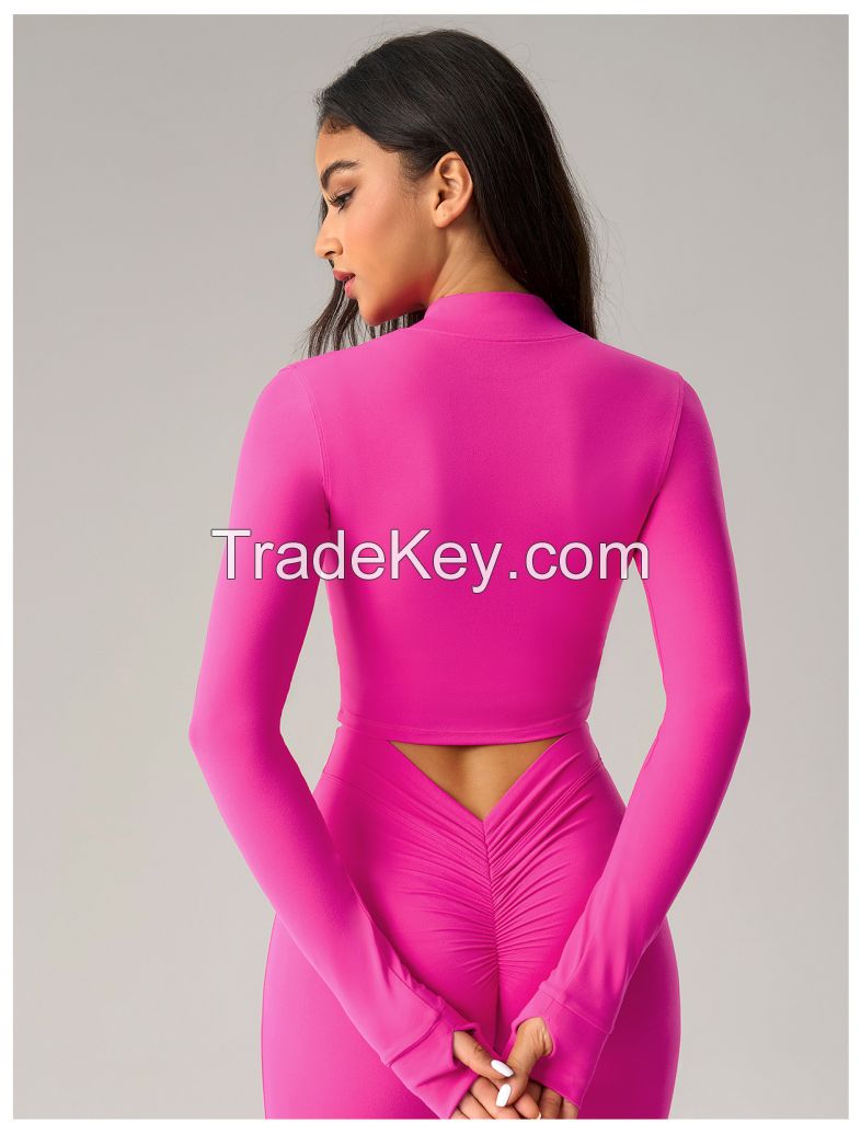 Women's Cropped Zip Jacket - Slim Fit Outdoor Running Top DCX011