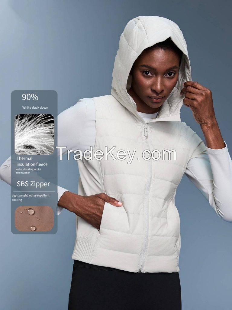Women's Cropped Down Vest - Hooded Puffer Gilet DAW156