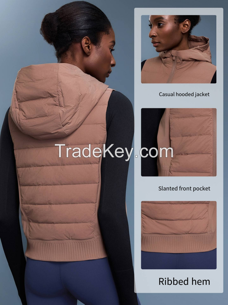 Women's Cropped Down Vest - Hooded Puffer Gilet DAW156