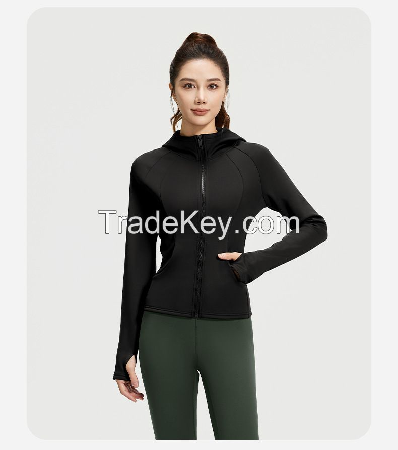 Fleece-Lined Yoga Set - Slim Fit Hooded Workout Suit JYMW141+JYMK058