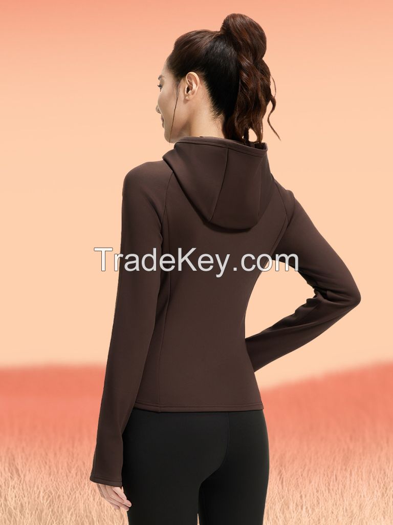 Fleece-Lined Yoga Set - Slim Fit Hooded Workout Suit JYMW141+JYMK058