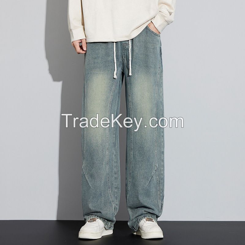 Men's Vintage Washed Denim Jeans - Relaxed Straight Fit Streetwear Pants ADD-1502 