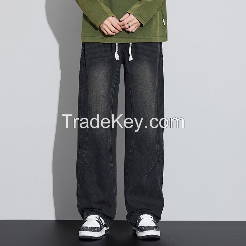 Men's Vintage Washed Denim Jeans - Relaxed Straight Fit Streetwear Pants ADD-1502 