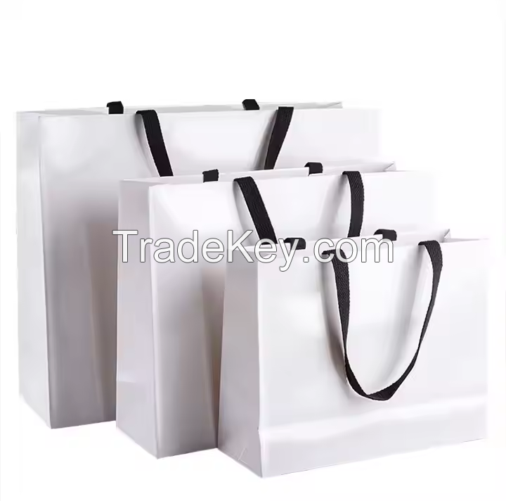 Wholesale Luxury White Craft Kraft Paper Shopping Bags Biodegradable Custom Logo UV Print Shoes Cosmetics Manufactured China