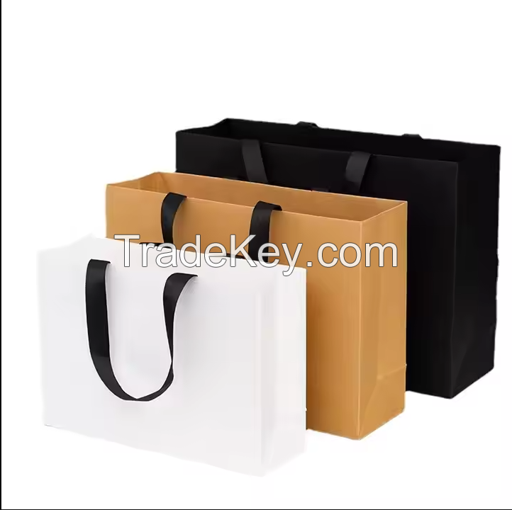 Design Promotion Luxury Custom Printed Brand Logo Clothing Retail Gift Shopping Jewellery Paper Bag Ribbon Handle
