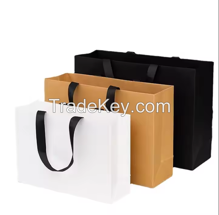Wholesale Luxury White Craft Kraft Paper Shopping Bags Biodegradable Custom Logo UV Print Shoes Cosmetics Manufactured China