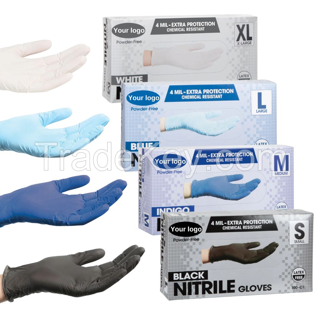 100pcs/box White Powder Free Nitrile Gloves Disposable Nitrile Gloves