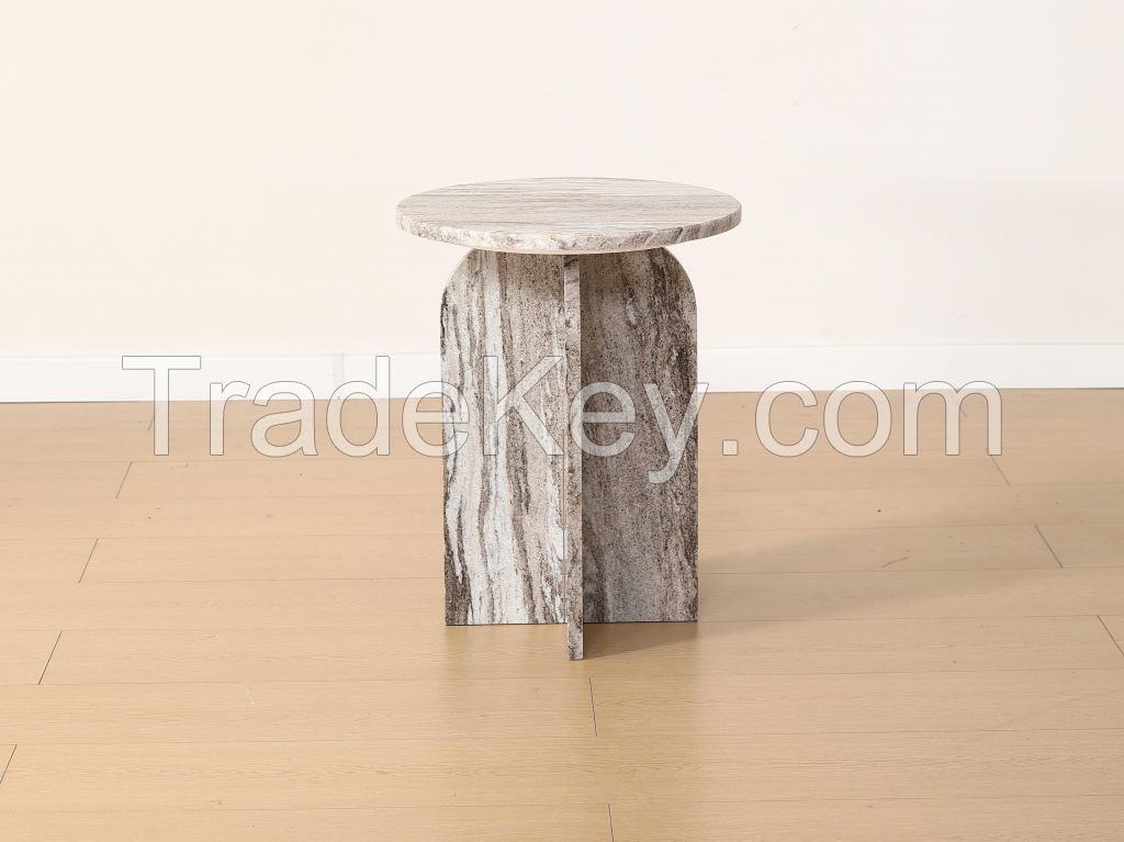 Custom-made Yellow Marble Solid Wood Leg Side Table for the Living Room