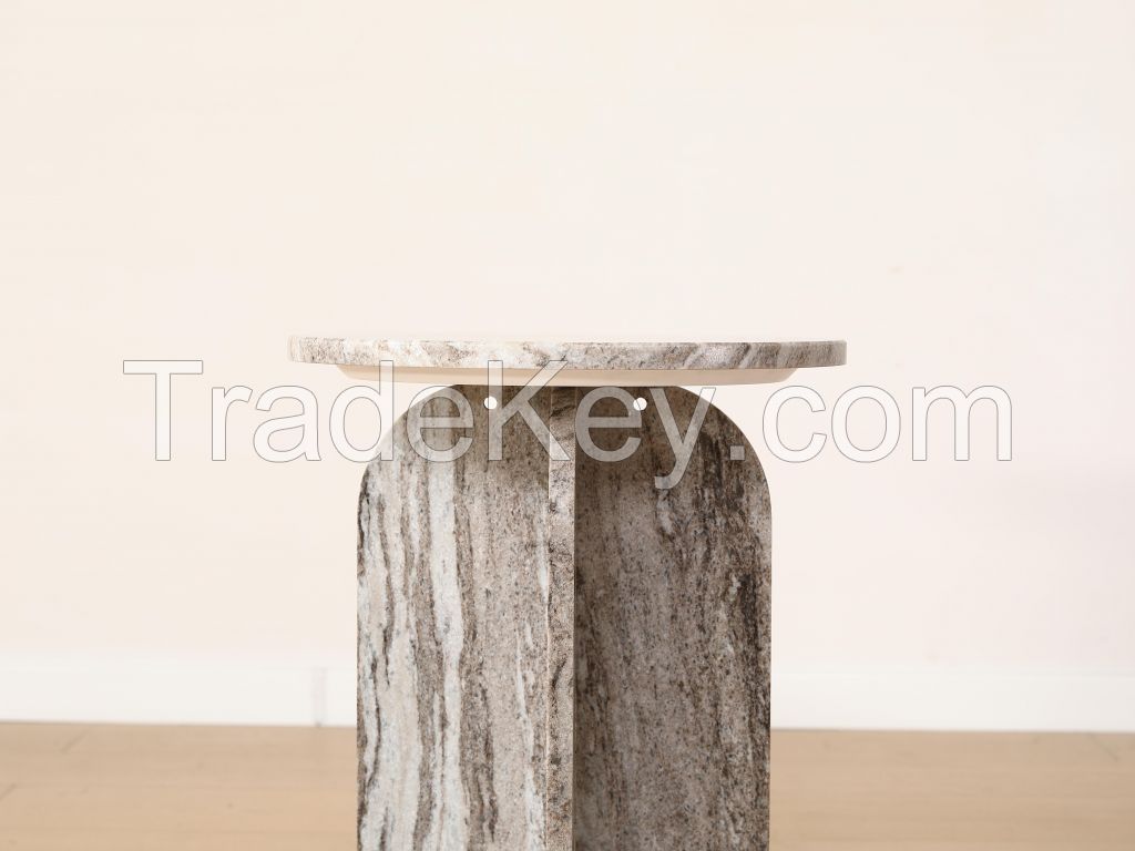 Custom-made Yellow Marble Solid Wood Leg Side Table for the Living Room