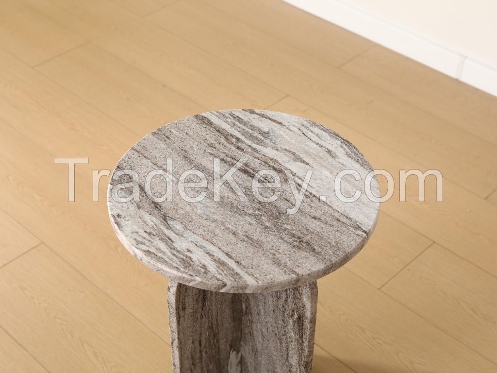 Custom-made Yellow Marble Solid Wood Leg Side Table for the Living Room