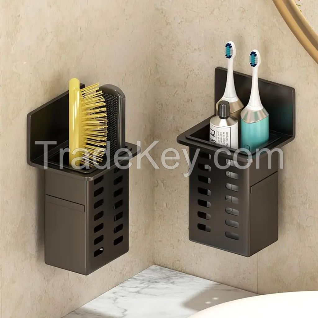 Wall-Mounted Toothpaste Holder (2 Pack), Strong Adhesive Bathroom Storage Rack, Multifunctional Toothbrush Organizer for Bathroom, Easy Installation, Free...