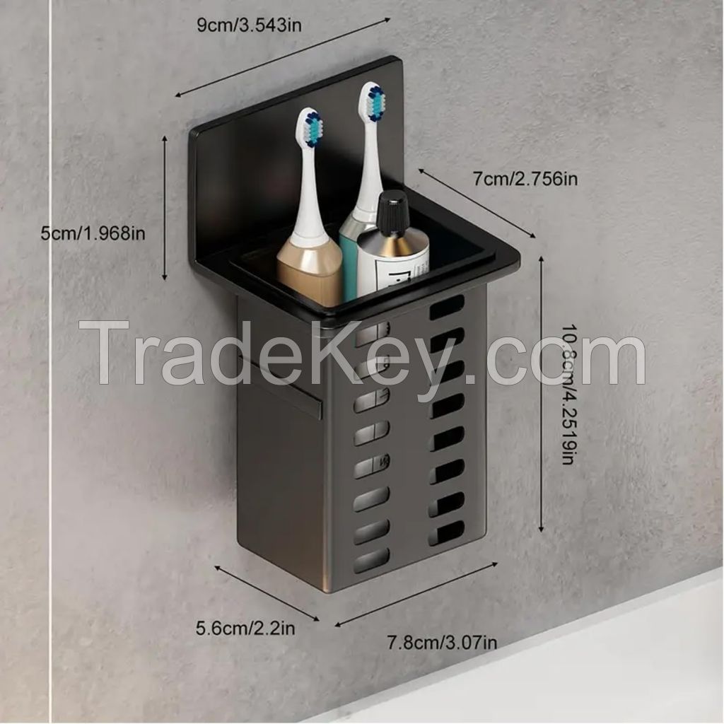 Wall-Mounted Toothpaste Holder (2 Pack), Strong Adhesive Bathroom Storage Rack, Multifunctional Toothbrush Organizer for Bathroom, Easy Installation, Free...