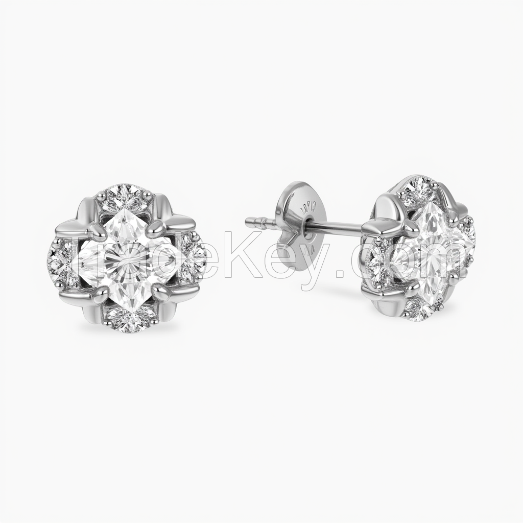 Wholesale + Sterling Silver - Plated + Diamond - Studded Earrings + for Jewelry Retail