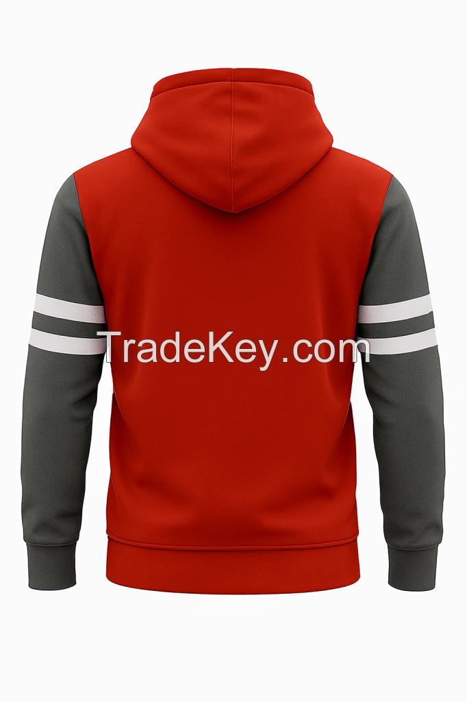 Custom Oem Red Hoodie with Kangaroo Pocket &amp; Gray Sleeves Unisex Pullover Premium Streetwear In Wholesale Prices