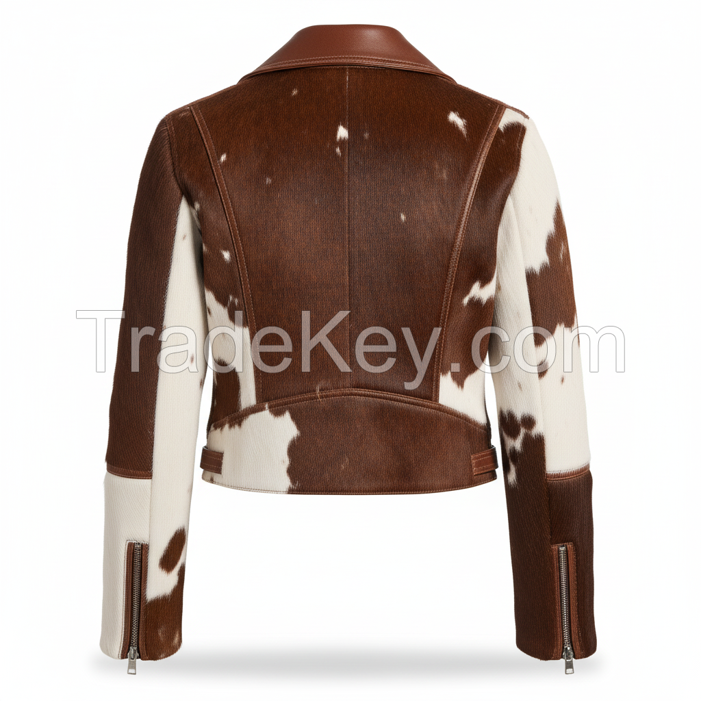 Custom New Design Women Original Cowhide With Its Natural Hair Leather Jacket Stylish Outerwear with Durable Stitching and Premium Finish 