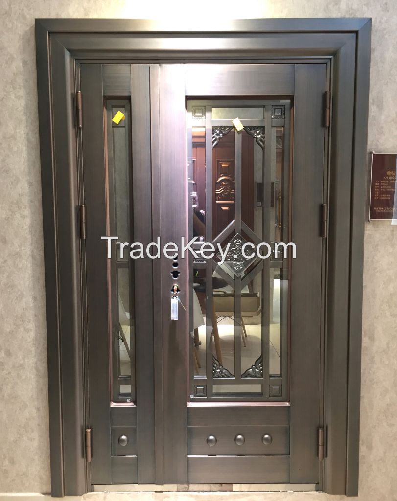 Entrance door with glass and iron steel for best quality in China