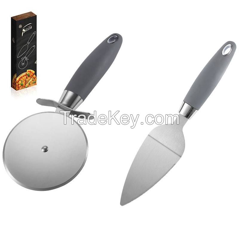 Pizza Cutters Wheel Server Shovel Set