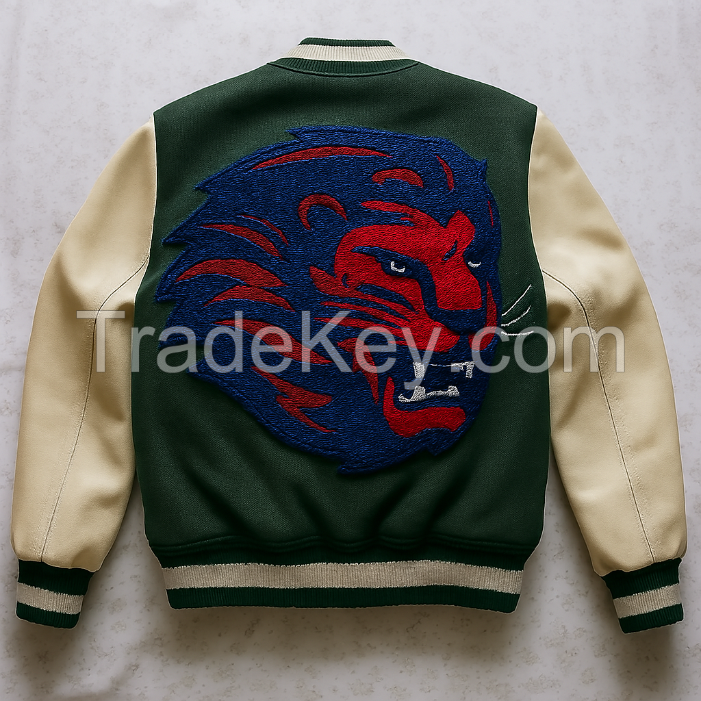 Custom Men's Leather Bomber Jacket Classic Winter Varsity with Embroidered Branded Logo OEM/ODM Wholesale