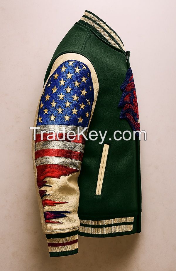 Custom Men's Leather Bomber Jacket Classic Winter Varsity with Embroidered Branded Logo OEM/ODM Wholesale