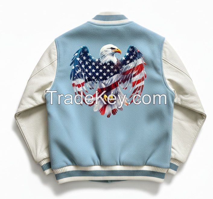 Wholesale Custom Men's Leather Bomber Jacket Classic Winter Varsity with Embroidered Branded Logo OEM/ODM