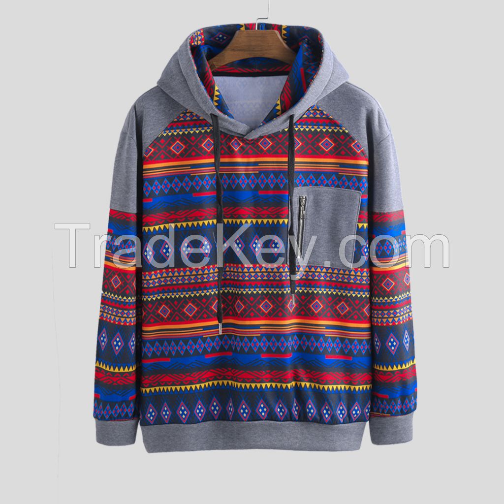 Custom Logo Printed Men's Pullover Hoodie Mens Casual Printing Hooded Practical Pocket Drawstring Casual Sweatshirt