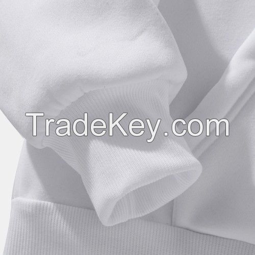 High Quality Oversized Drop Shoulder Fleece Hoodie for Men Custom Logo Printed Long Pullover Sweatshirt Lined Plain White