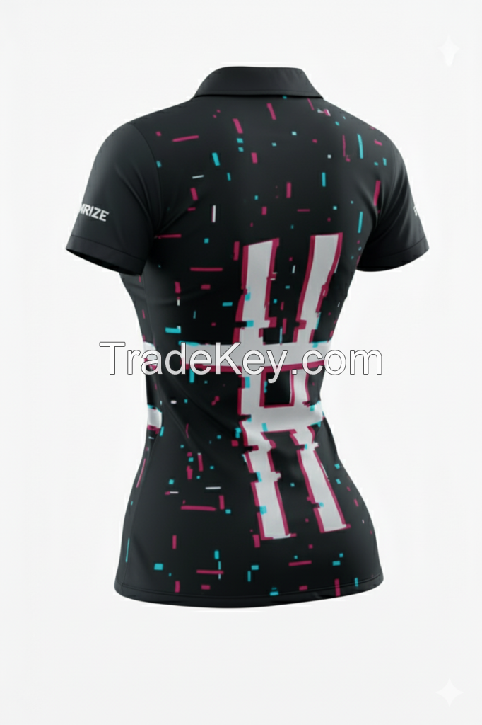 Ladies Collar-Glitch Custom Jersey Women Round O-Neck Couple&#039;s Clothing Short Sleeved Shirt