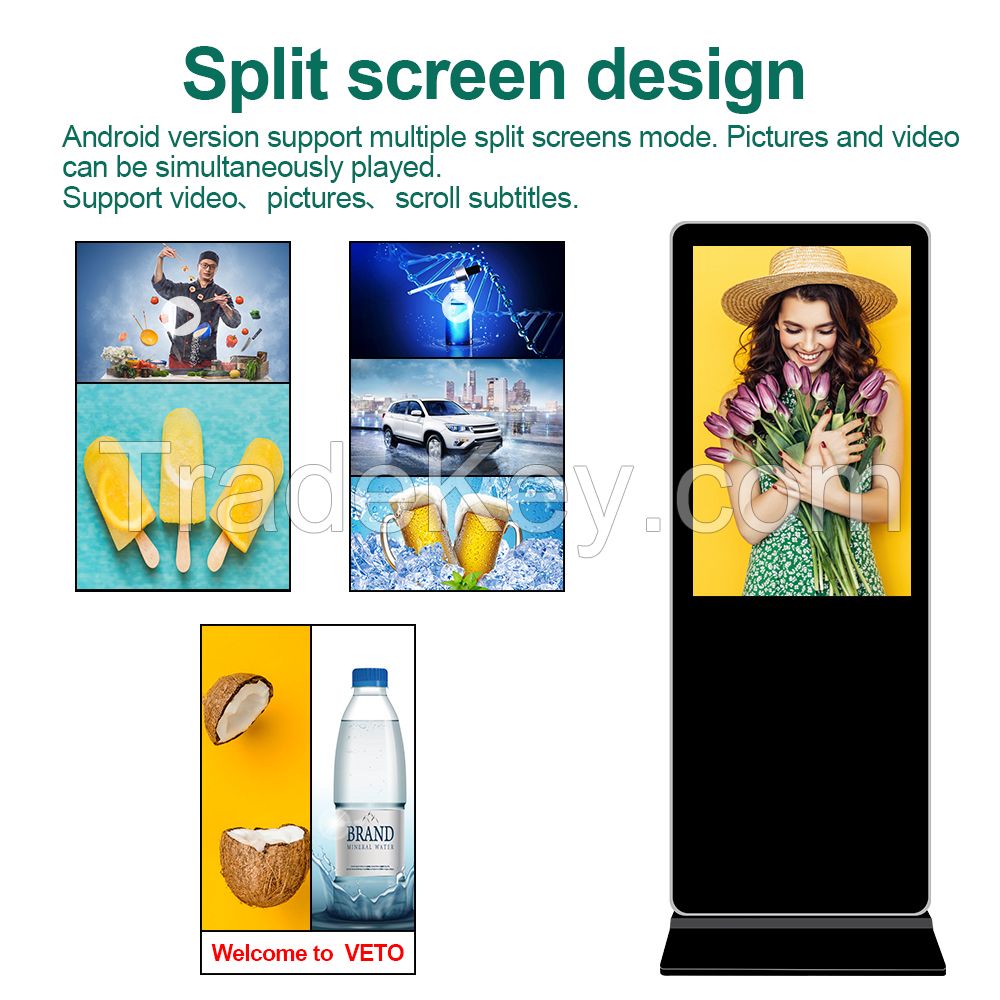 VETO LCD Floor Standing 32-86 Inch Android Video LCD Advertising Player Equipment Indoor Totem Touch Digital Signage and Display