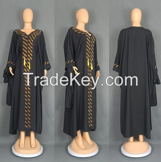 Cross border women's Muslim Middle Eastern robe with headscarf, Saudi Dubai long sleeved rhinestone dress