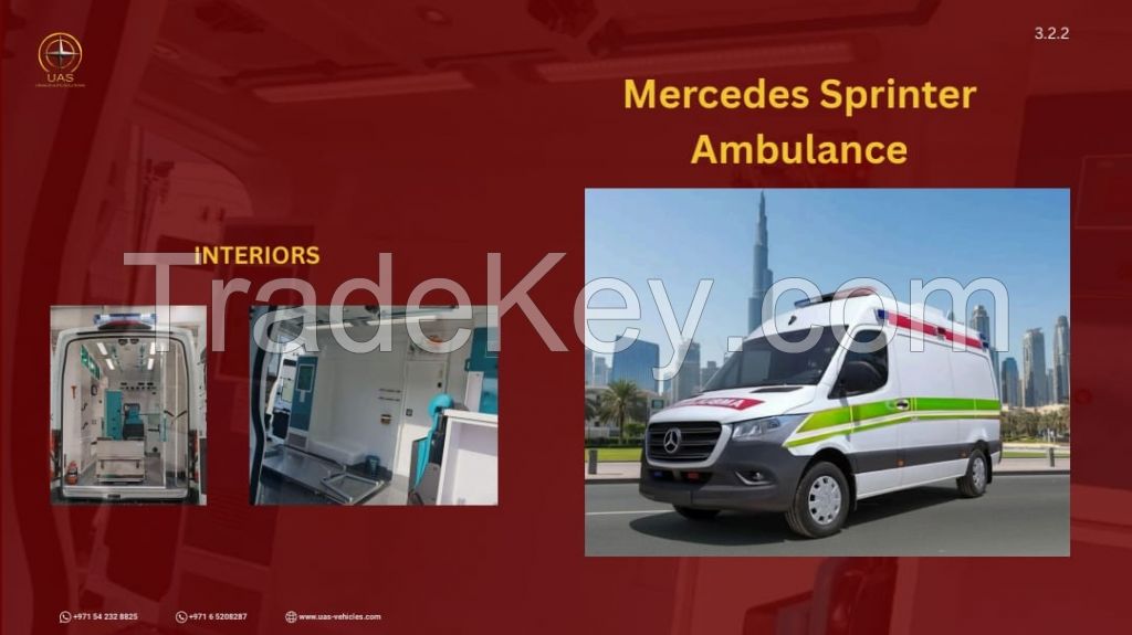 Ambulances, Mobile clinics, Fire trucks, Armoured Vehicles