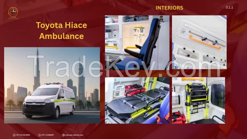 Ambulances, Mobile clinics, Fire trucks, Armoured Vehicles