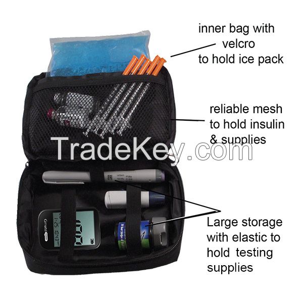 Diabetic Organizer Cooler Bag-for Insulin, Testing Supplies , With Ice Pack Included