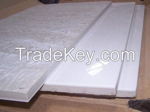 white composite or laminated crystallized glass (micro-crystal stone) tile