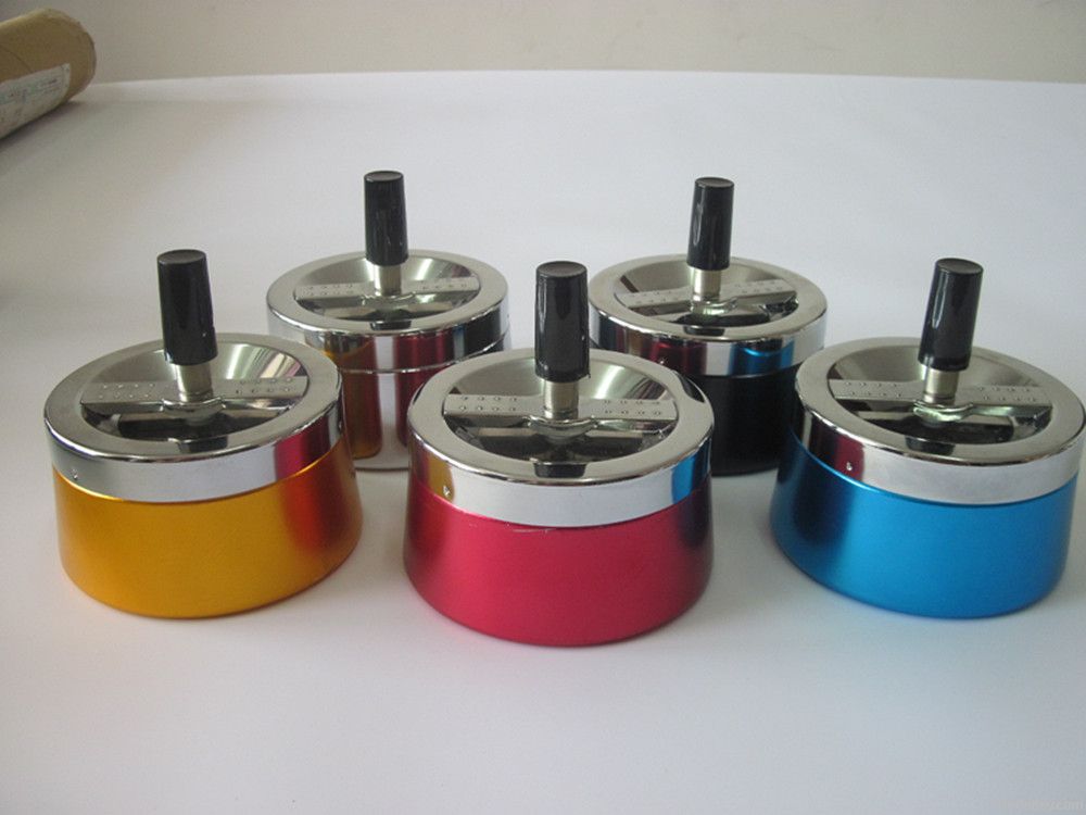 standing table metal ashtray with spin lid portable aluminum ashtray