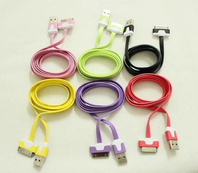  Colorful Flat USB Charge Cable DATA Sync cable for iPhone and Android OS Mobile Phones