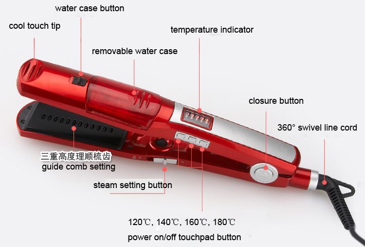 professional red magic shine ionic steam hair straightener flat iron 110V-240V European plug 