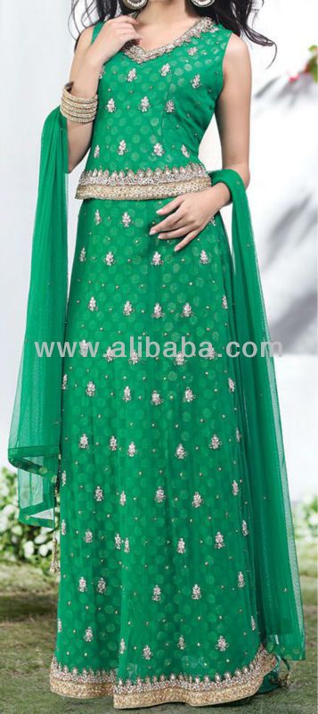 Dashing Green Long Choli Lehenga