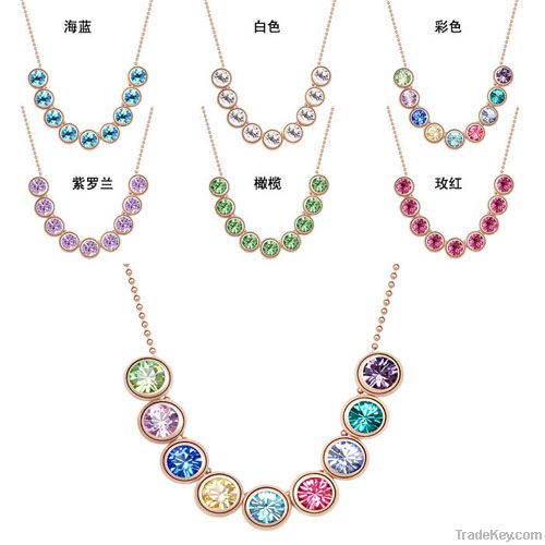 Nine Colorful mood Crystal 18K Gold or Platinum Plated Necklace