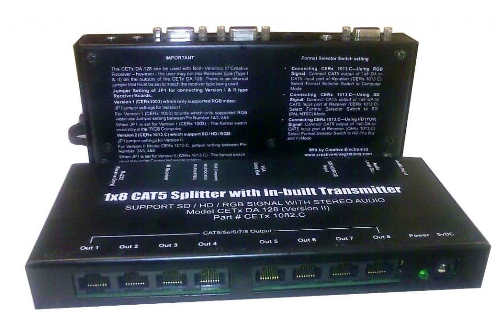 1x8 CAT5 Splitter with integrated Transmitter