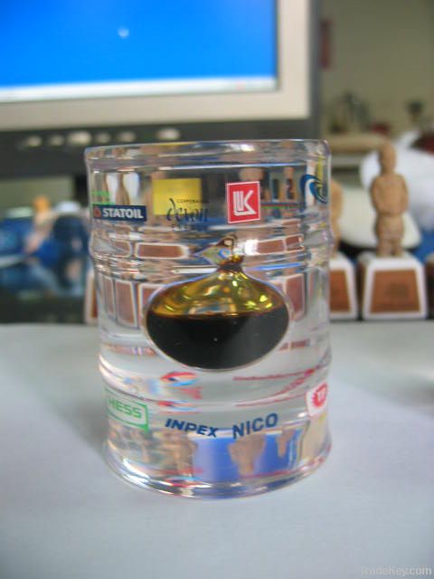 Lucite oil drop, lucite barrel, lucite paperweight