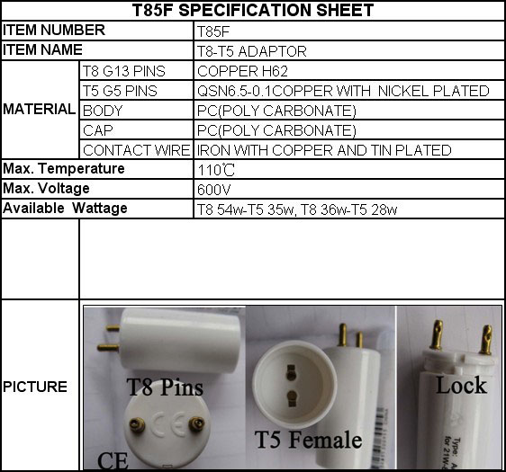 T8-T5 adaptor