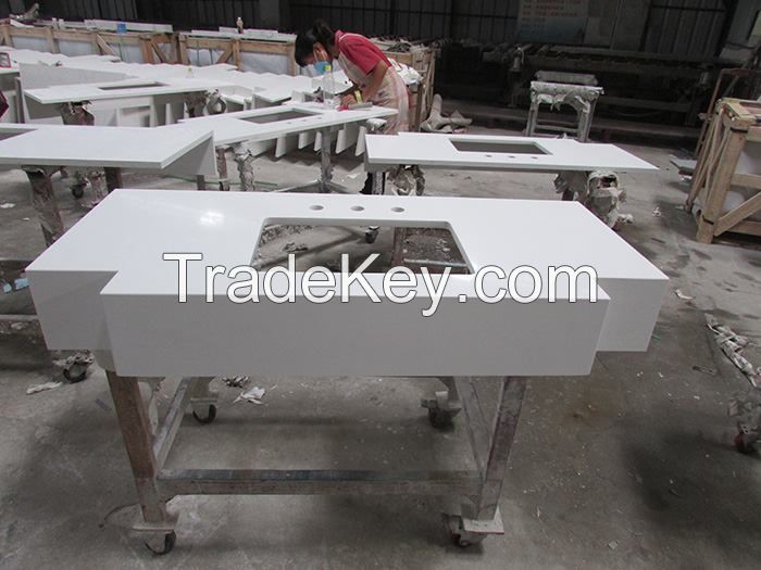 Chinese Fine Grained White Quartz Countertops Vanity 