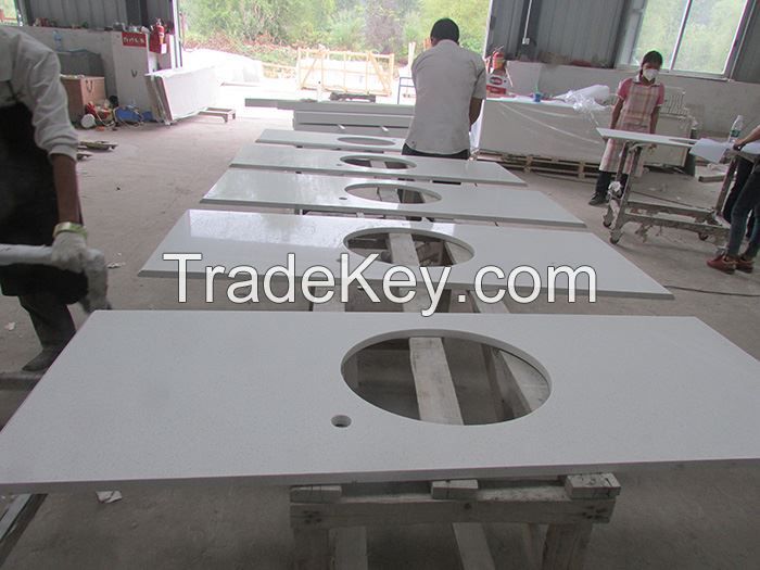 Chinese Fine Grained White Quartz Countertops Vanity 